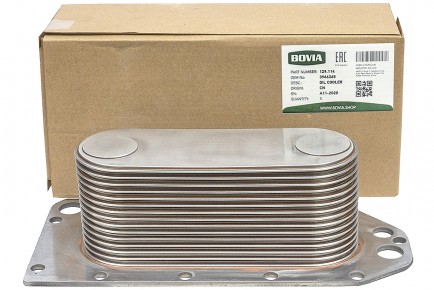 129.114 Теплообменник (маслоохладитель) КАМАЗ дв. Cummins 6CT, ISLe, L, C, QSC, QSL 3966365, 5284362, 3944464 - BOVIA - 400х267