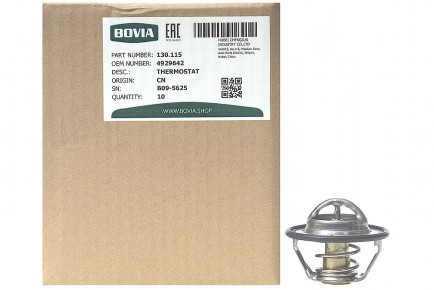 130.115 Термостат КАМАЗ, НЕФАЗ, ПАЗ, ВАЛДАЙ Cummins ISF 3.8, ISBe 3974823, 4929642, 5256423, 3967195, 5292708, 5337966 t=83C-118.3C,180F-245 - BOVIA - 400х267